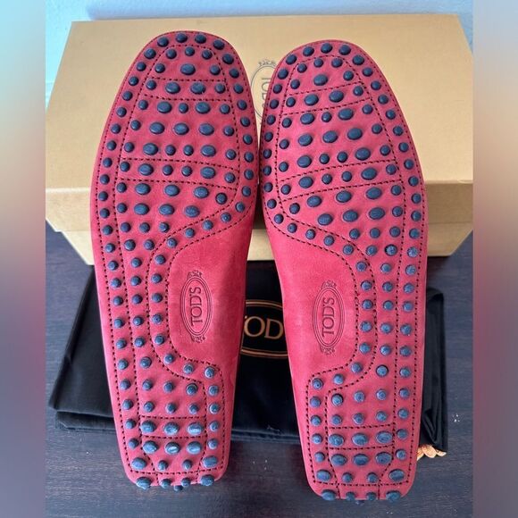 TOD'S Men's Laccetto  Red slip-on suede driving Loafers size US6, EU 38 1/5 - Picture 12 of 15